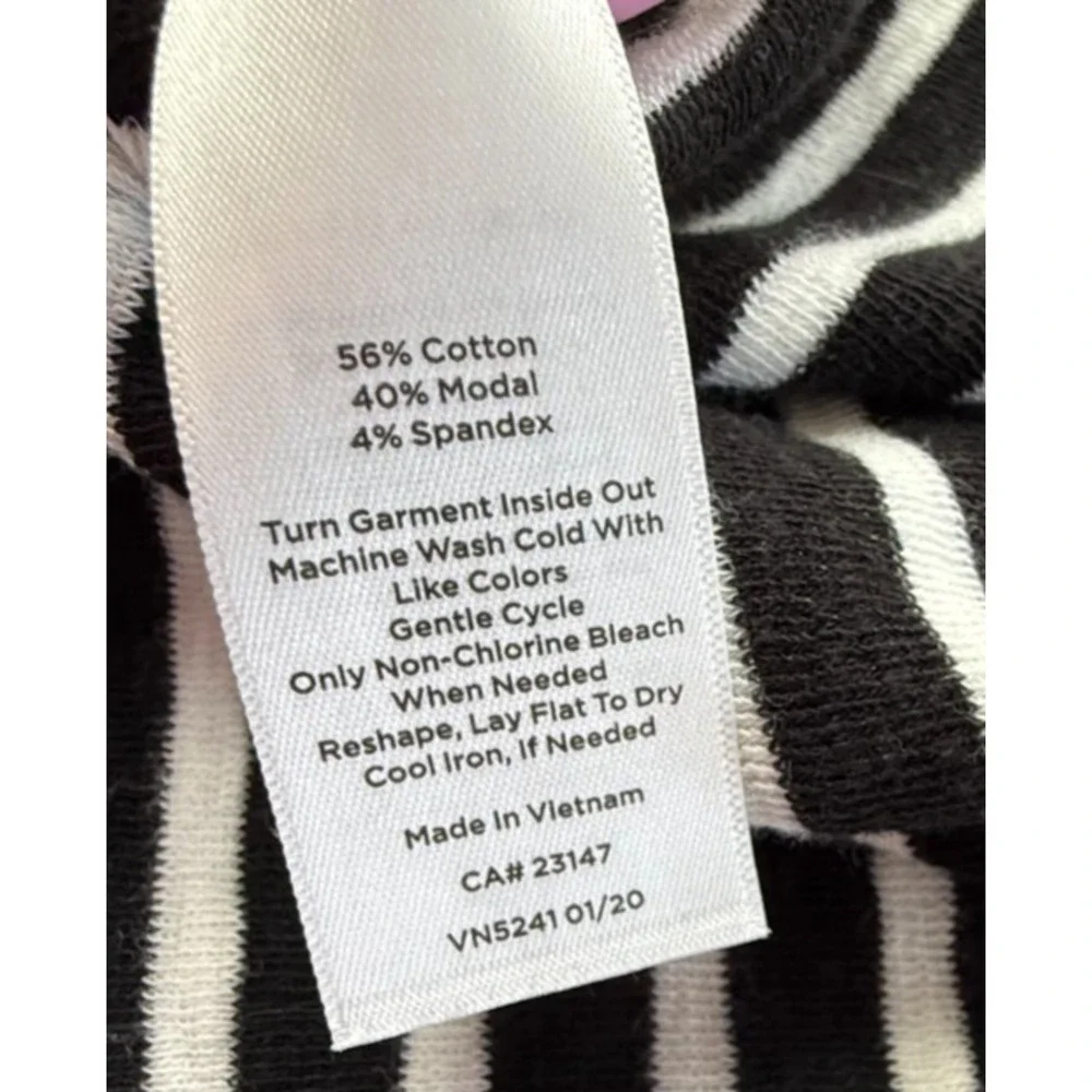 T By Talbots Women's Striped Open Front Cardigan PM Black White Casual Preppy